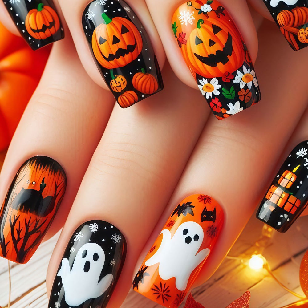 Halloween Pumpkin Ghost Press-On Nails | Available in White, Transparent