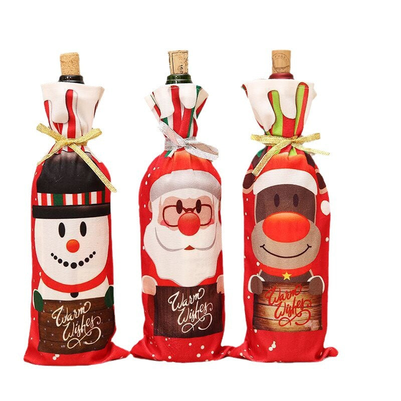 Christmas Wine Bottle Cover with a Santa Print | Soft Fabric with a Built-In Tie | Table Decorations, 3 Designs