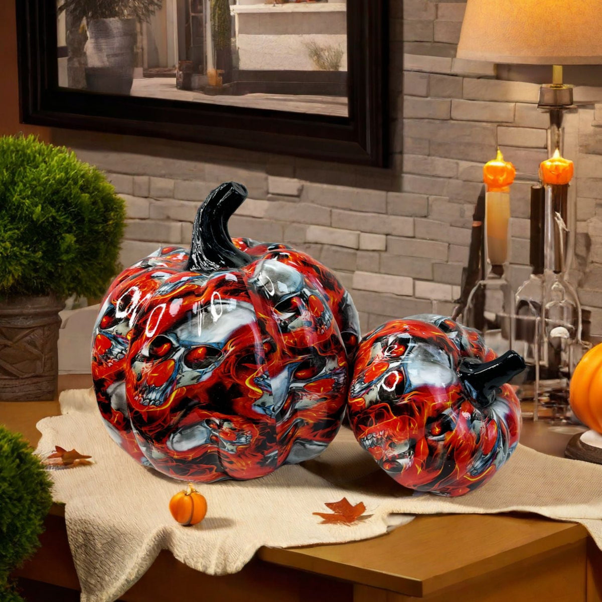 Halloween Pumpkin Decorative Figure | Available in Purple, White, Red | Stands on Shelves, Mantels, and Side Tables