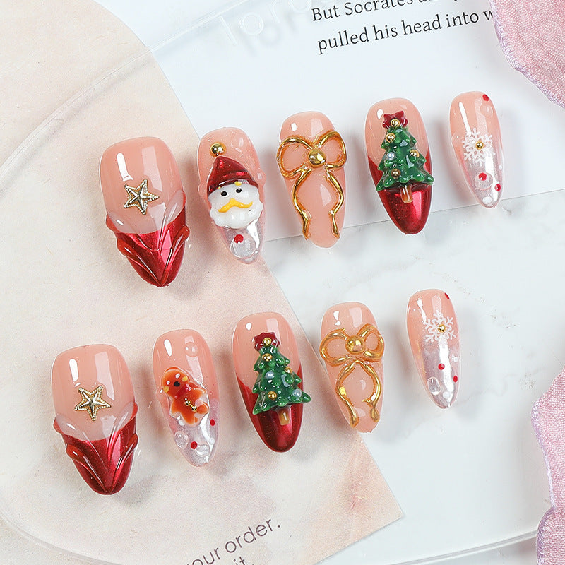 Christmas Tree Nails with Glossy Star Motifs | Festive Press On Fingernails in Mixed Sizes | Easy Nail Kit for Parties