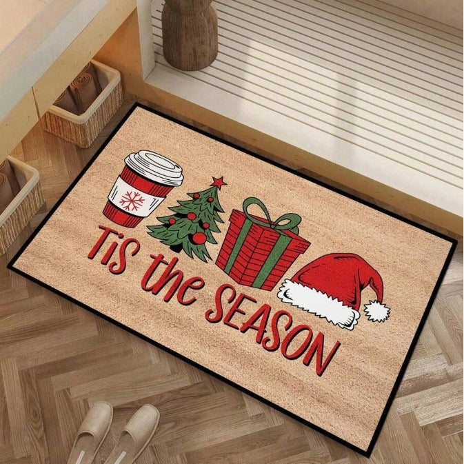 Christmas Welcome Door Mat with Snowman and Tis the Season Print | Non-Slip Backing for Indoor or Outdoor Use | Eight Designs