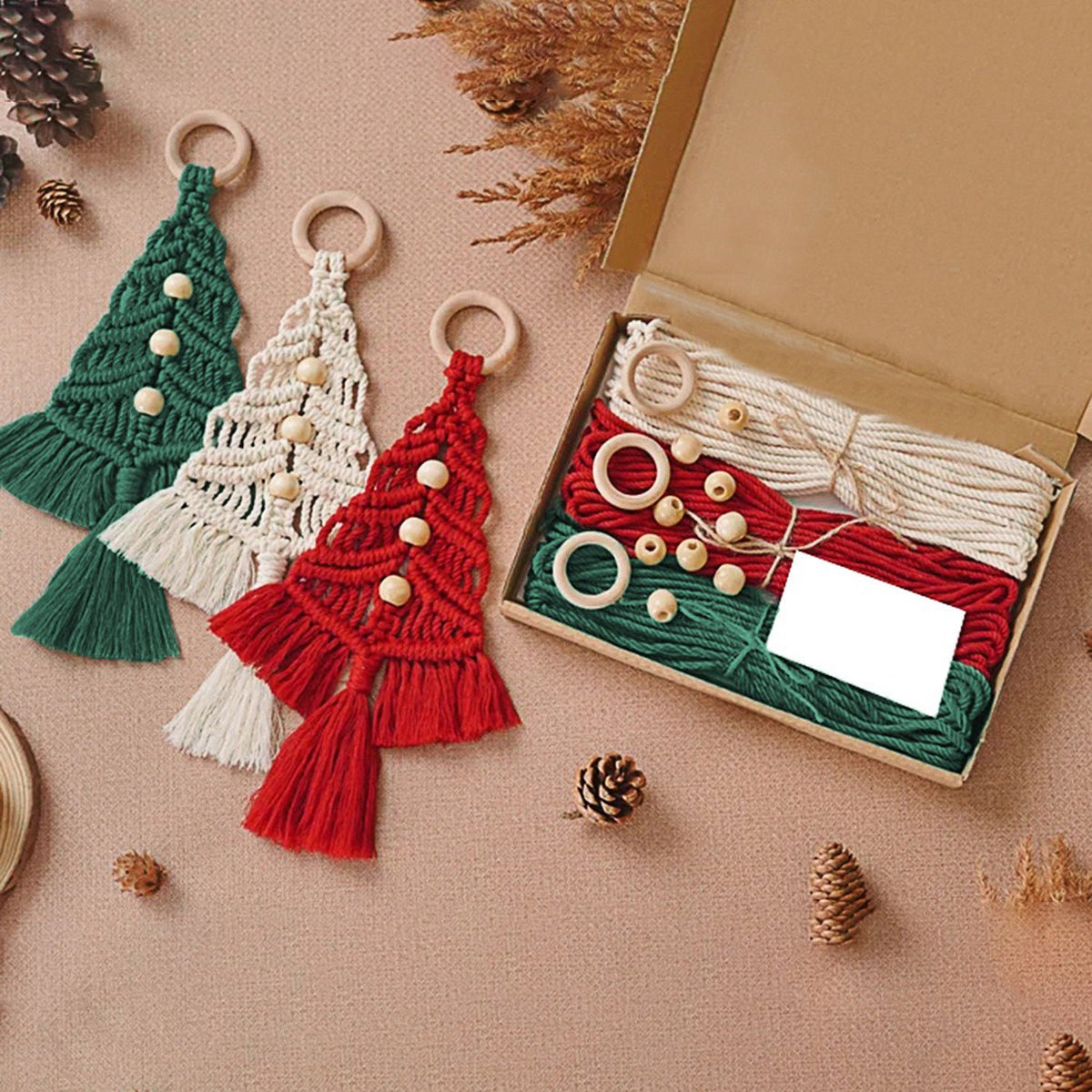 Macrame Christmas Ornament Kit for DIY Crafting | Complete Set with Every Material Included | Boho Xmas Tree Decorations