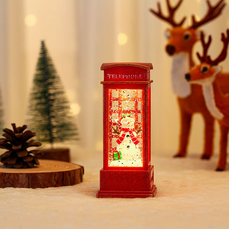 Telephone Box Christmas Decorations with a Snowman Scene | Battery Powered Lantern for Indoor or Outdoor Use | Warm Snowy Glow