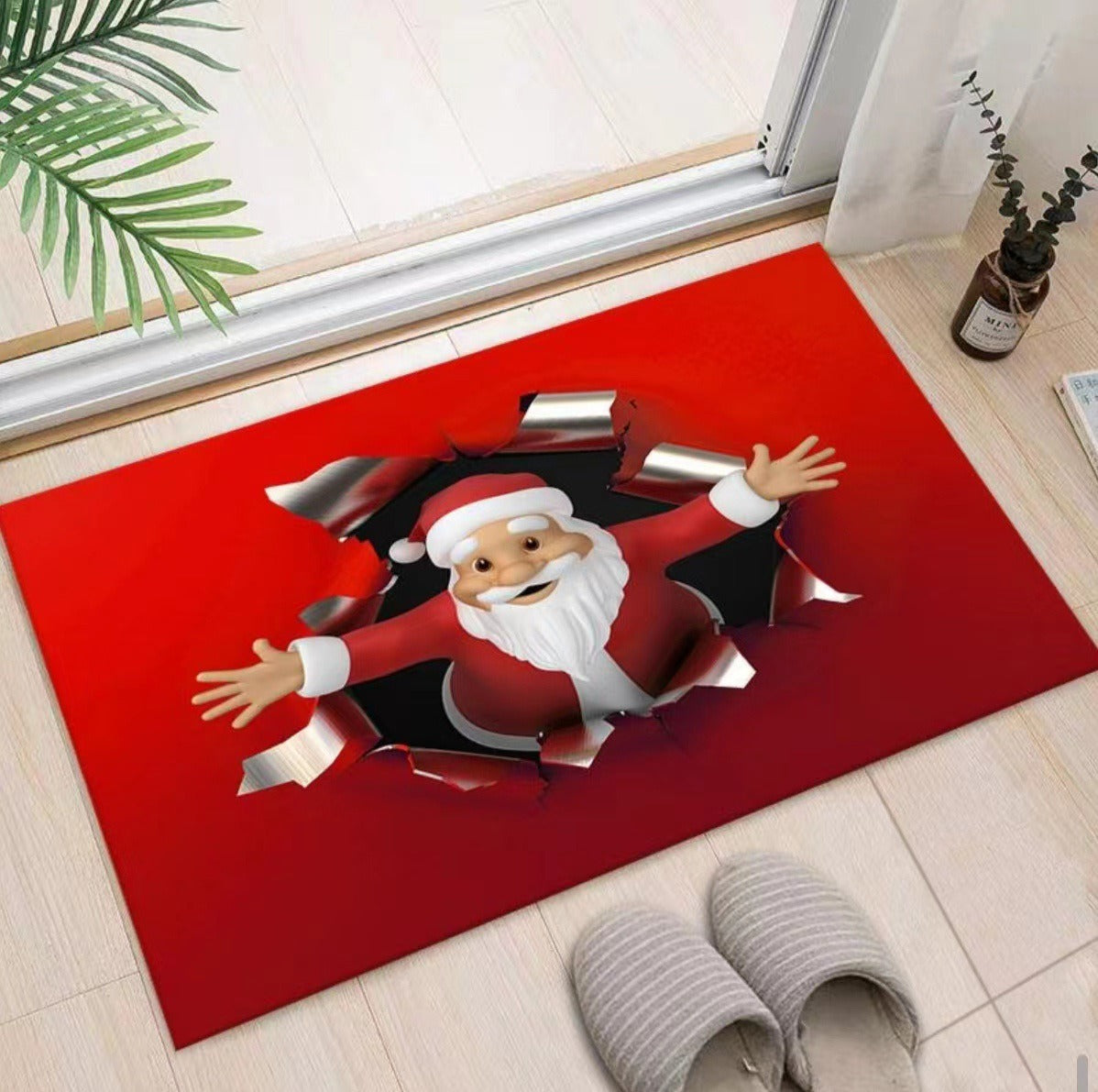 Christmas Rug for Entryway with Santa, Reindeer and Snowman | Absorbent Non-Slip Door Mat | Four Sizes, Seven Designs