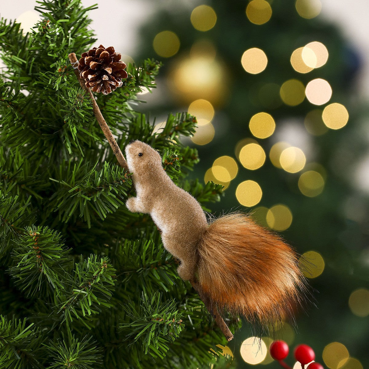 Christmas Squirrel Ornaments with Soft Fur Finish and Lifelike Detailing | Hanging Loop for Tree or Wreath | Nine Woodland Designs