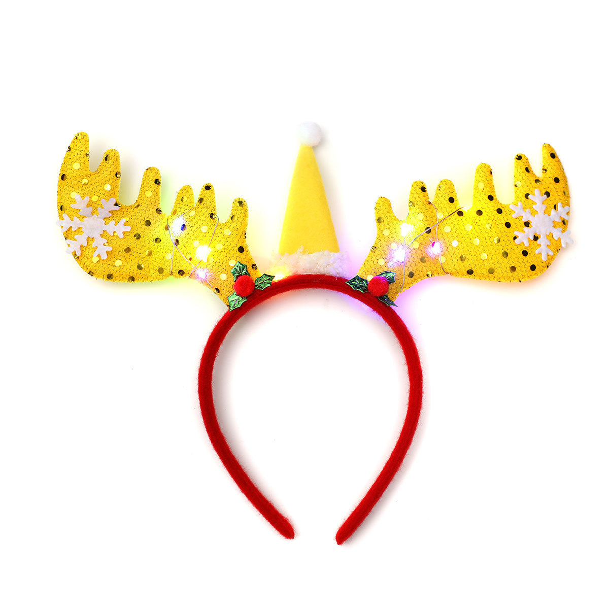 Light Up Reindeer Antler Headband with Glitter Foil Accents | Adjustable One Size Party Wear | Festive Christmas Photo Prop