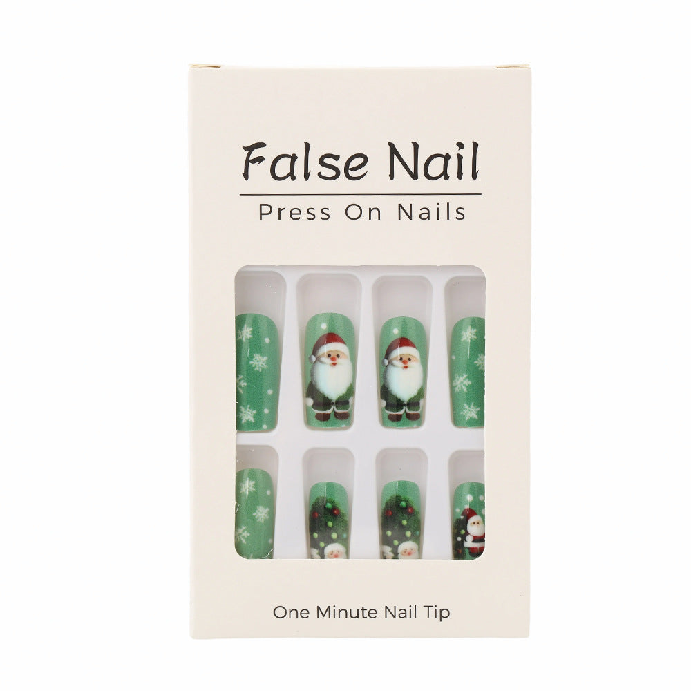 Santa Christmas Nails with Snowflake and Glitter Art | Glossy Press On Nail Designs | Festive Winter Manicure Kit