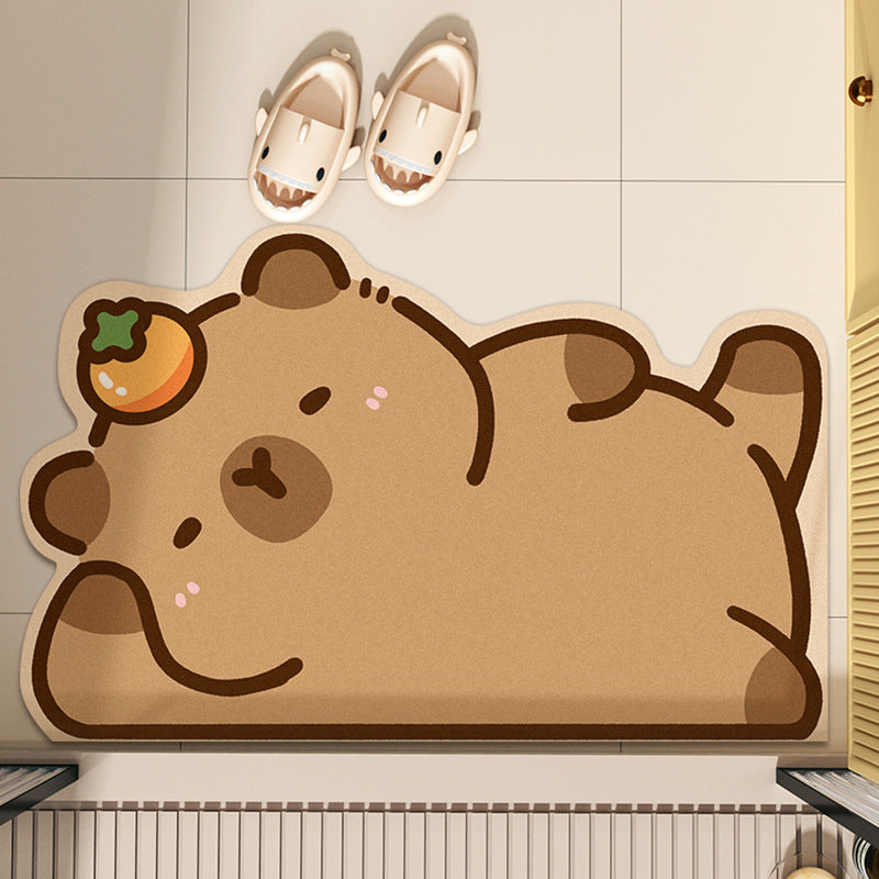 Cartoon Capybara Bath Mat with Non-Slip Backing | Machine Washable Rug for Kitchen or Play Area | One Size, 10 Designs