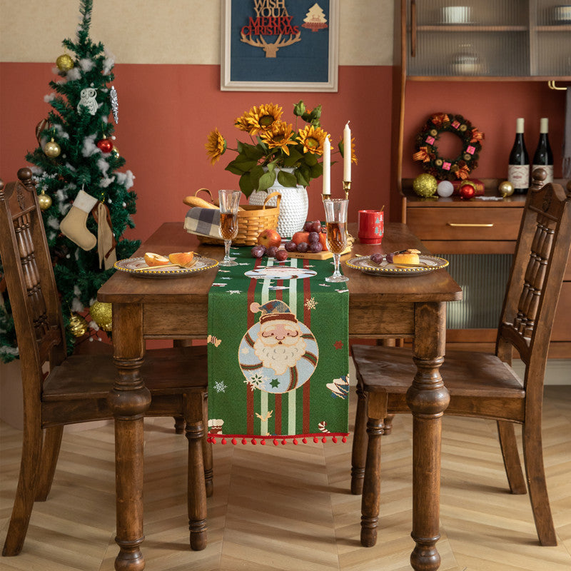 Christmas Table Runner with Trees and Snowflakes | Machine Washable Festive Dining Decor | Four Colours and Designs