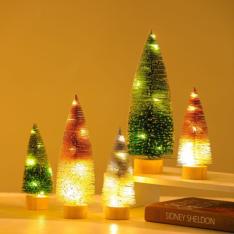 Miniature Artificial Christmas Trees with Delicate Fairy Lights | Realistic Pine Finish on a Wooden Base | Green or Silver