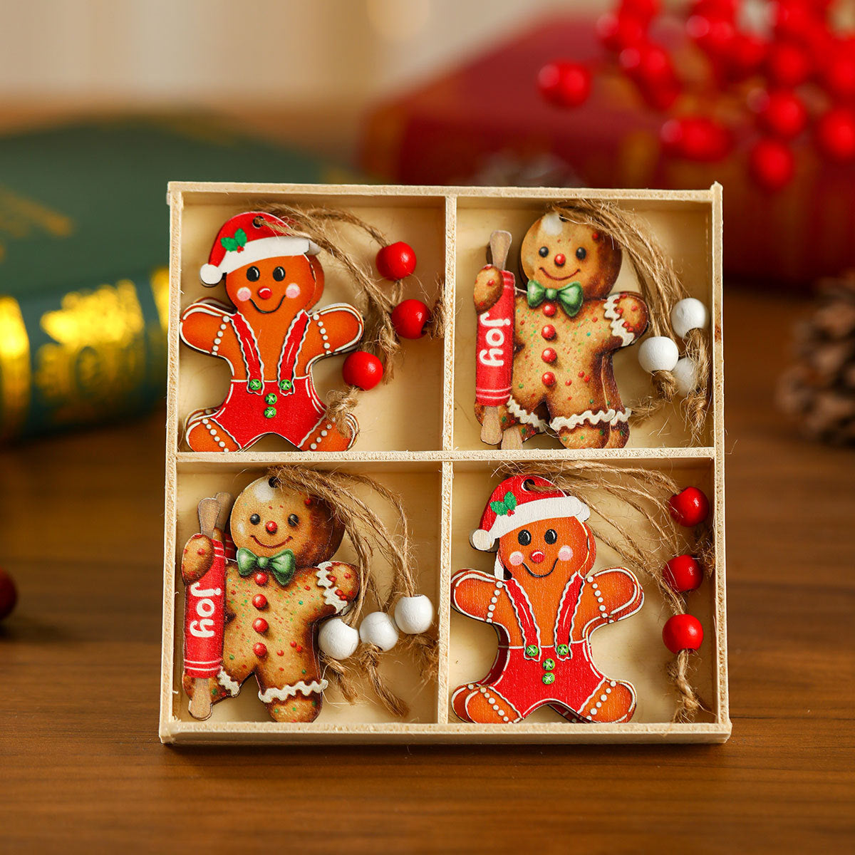 Gnome Christmas Ornaments Set with String Included | Hang on Trees, Wreaths or Gift Tags | Lightweight Wooden Decorations