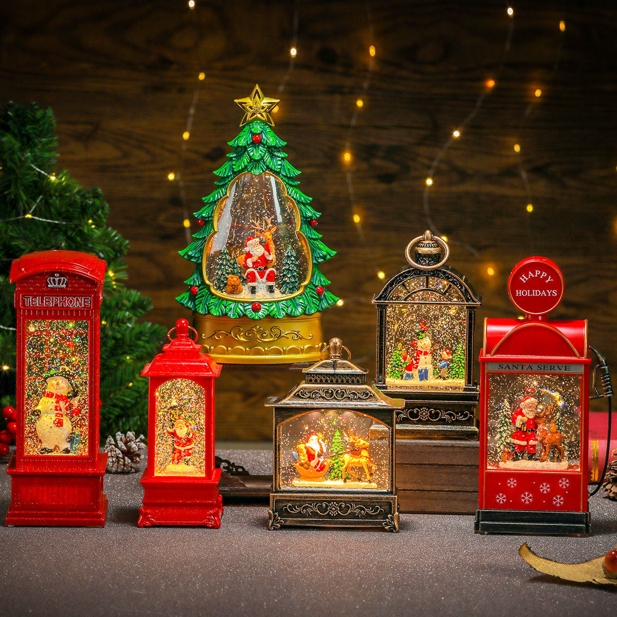 Musical Christmas Lanterns with a Santa and Reindeer Scene | Plays Classic Holiday Melodies | 12 in Tall Painted Tabletop Light