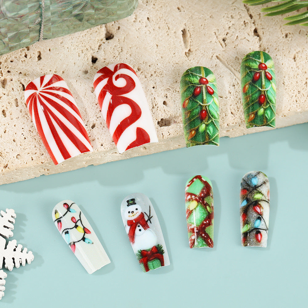 Candy Cane and Snowman Christmas Nails | 24 Glossy Press On Fingernails | Adhesive Tabs for Festive Winter Parties
