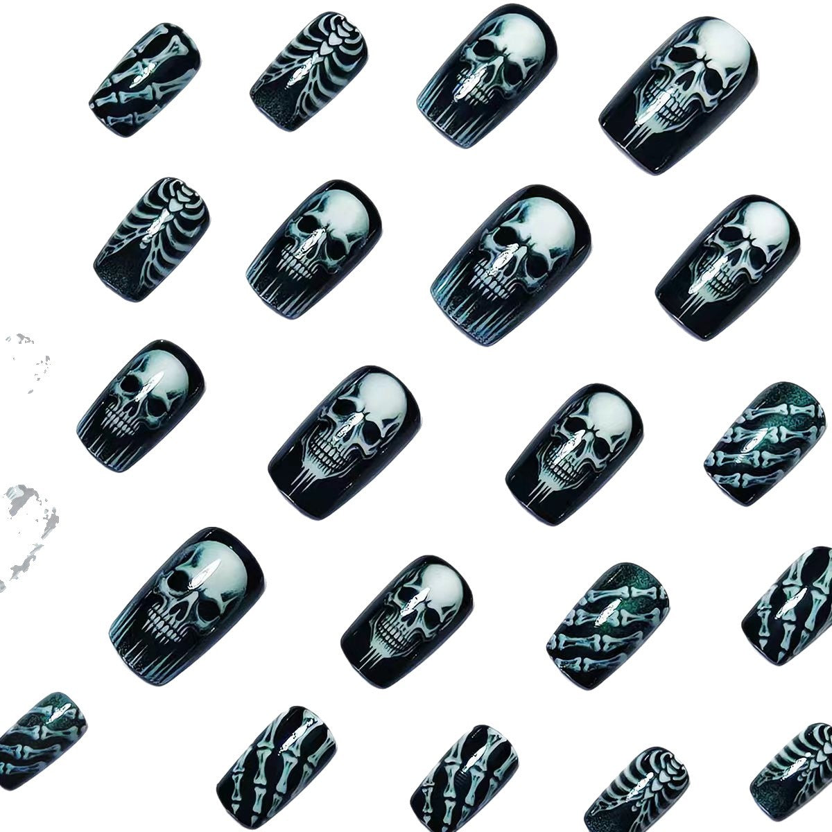 Halloween Skull Gothic Press-On Nails | Available in Jelly | Glue-Free Application in Minutes for Parties and Nights Out