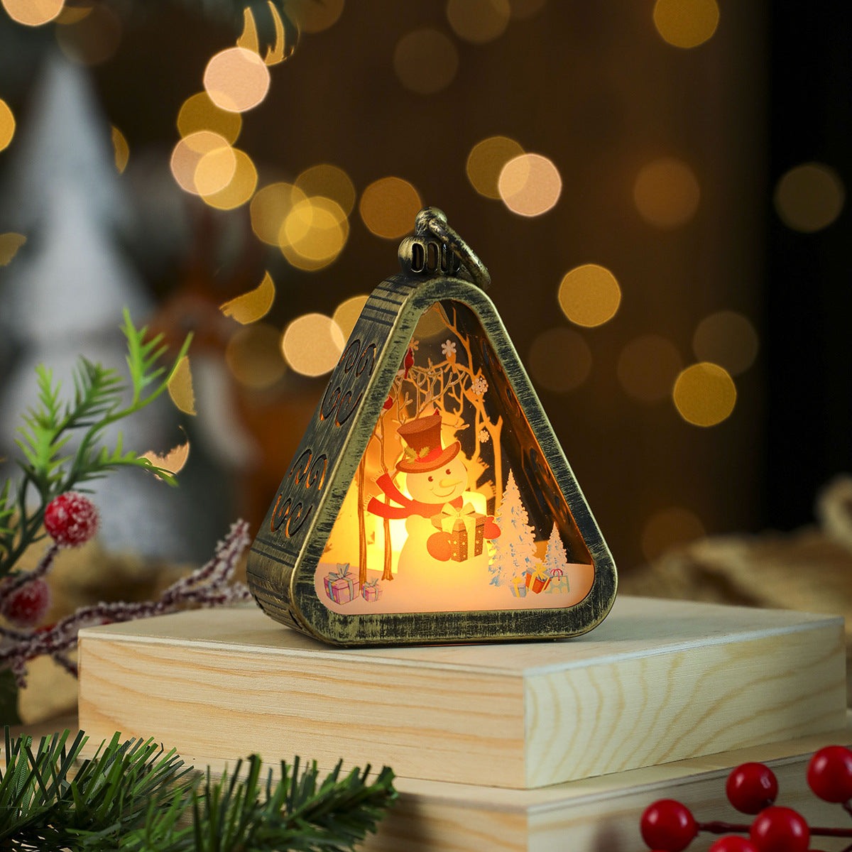 Tree Shaped Christmas Decorations with Santa and a Snowy Scene | Hanging Light Box with On Off Switch | Warm Glow for Indoor Use
