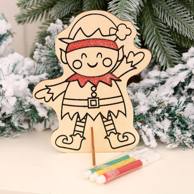 Wooden Christmas Ornaments Craft Set with Color Markers | Blank Elf and Character Cutouts to Decorate | Two Designs for Family Crafting