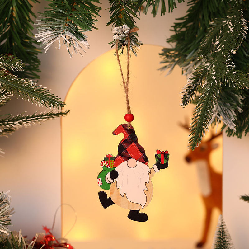 Wooden Gnome Christmas Ornaments Holding a Tree and Gift | Sturdy String Loop for Hanging | Compact Festive Decorations