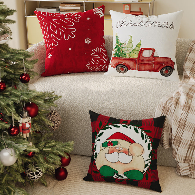 Buffalo Plaid Santa Face Pillow Cover | Cotton Linen Blend with Concealed Zipper | Farmhouse Christmas Decorations Indoor