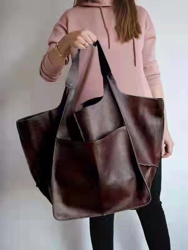 Soft Vegan Leather Tote Bag in Thirteen Colors | Lightweight Everyday Shoulder Carry with Roomy Inner Space