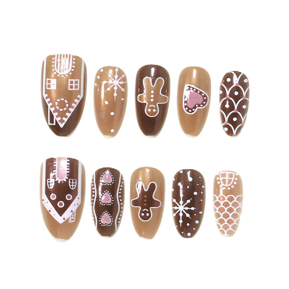 Gingerbread Nails with Festive Christmas Motifs | Press On Nail Designs for Winter | Easy Holiday Manicure at Home