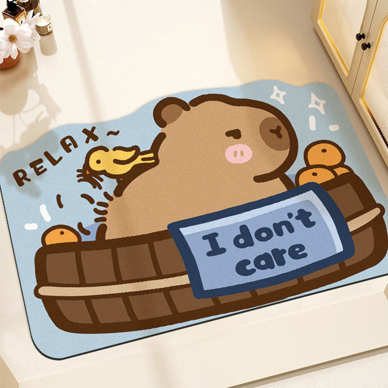 Cartoon Capybara Bath Mat with Non-Slip Backing | Machine Washable Rug for Kitchen or Play Area | One Size, 10 Designs