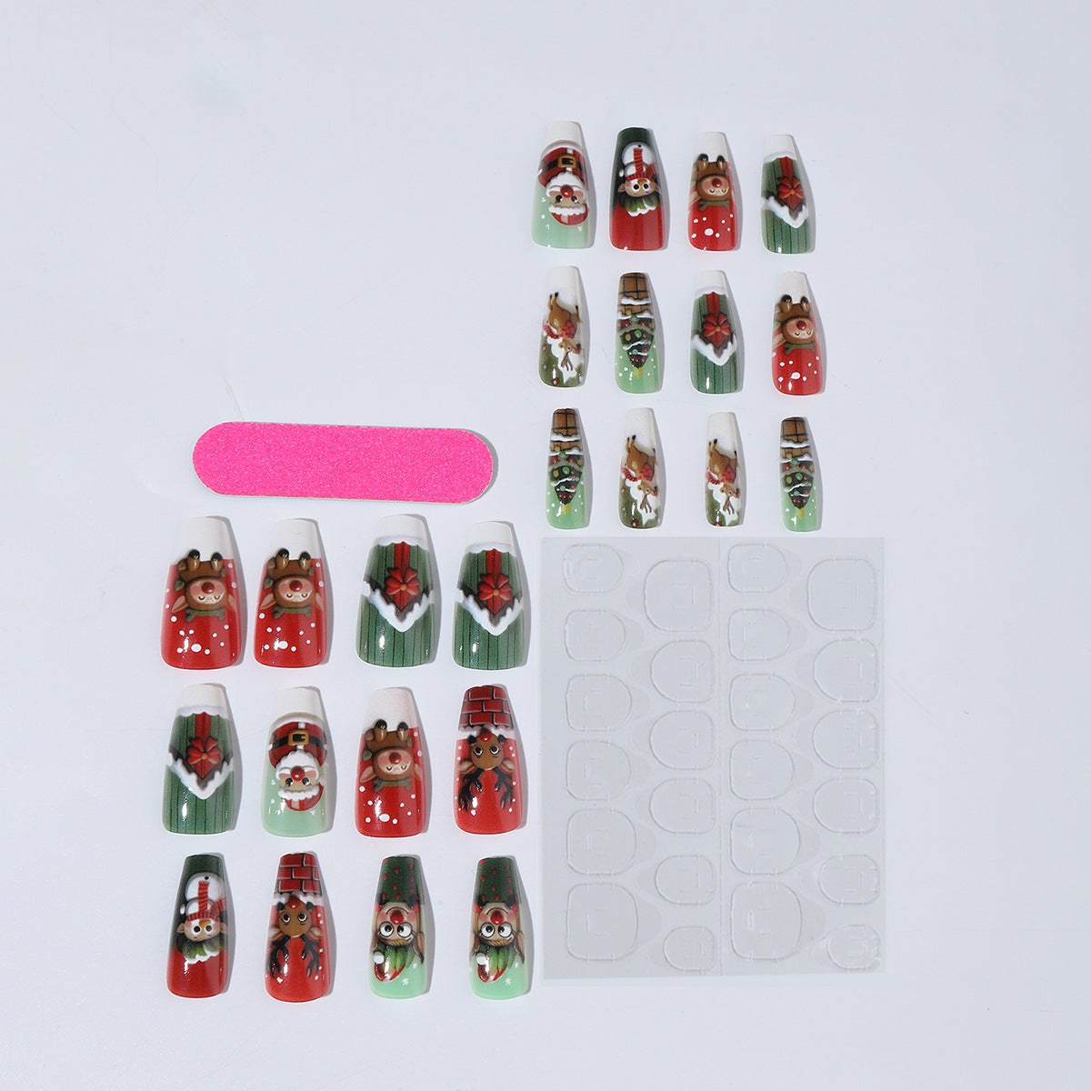 Christmas Nails with Cute Festive Motifs | Press On Nail Set in White and Two Patterns | Xmas Manicure for Family Dinners