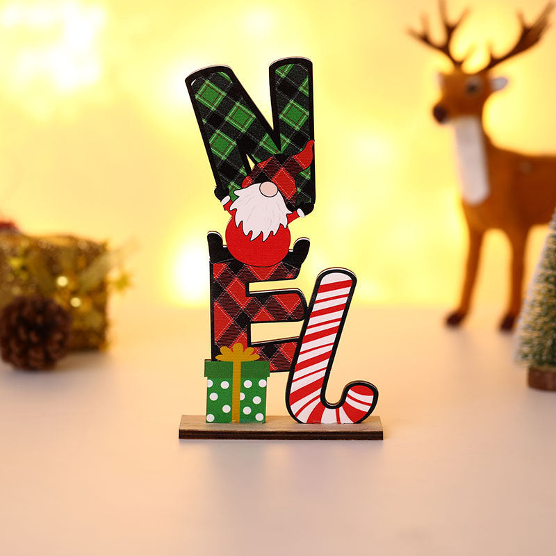Wooden Christmas Table Sign with Noel and Joy Lettering | Freestanding Block Decor with Festive Character | Three Designs, Lightweight