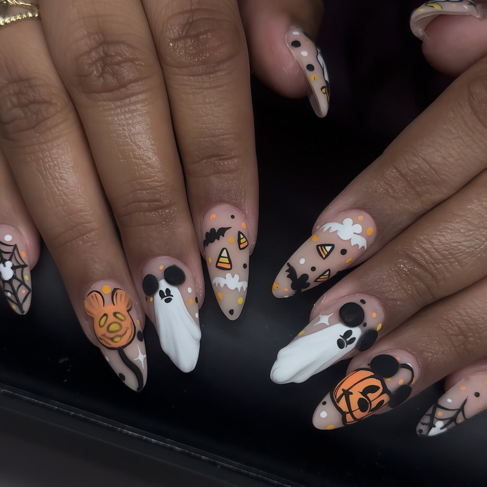 Halloween Press-On Nails | Available in White, Transparent | Glue-Free Application in Minutes for Parties and Nights Out