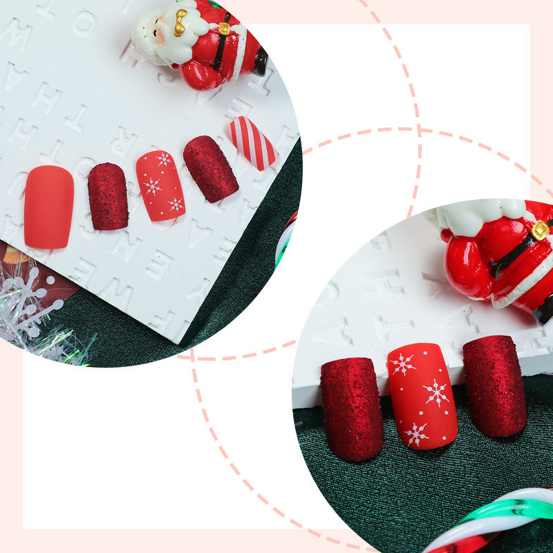 Festive Red Christmas Nails with Glitter Motifs | Glossy Press On Nail Designs | Easy Winter Manicure for Parties