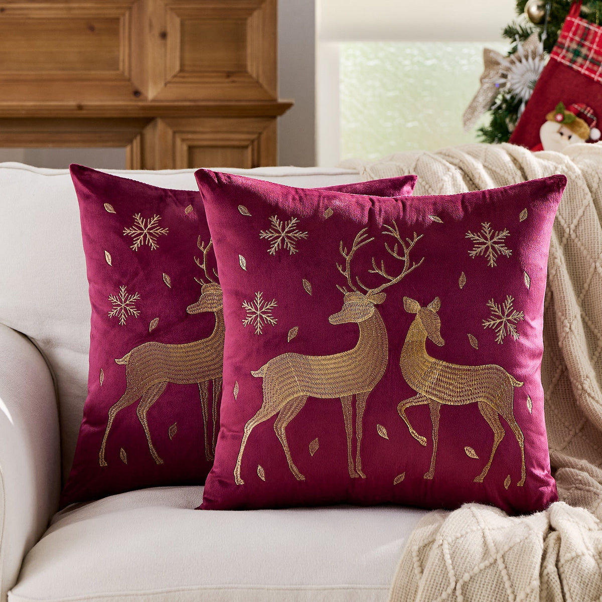 Christmas Living Room Throw Pillow Cover with Deer Silhouette | Removable Case with Discreet Zipper | 42 Designs, 17.72 x 17.72 in