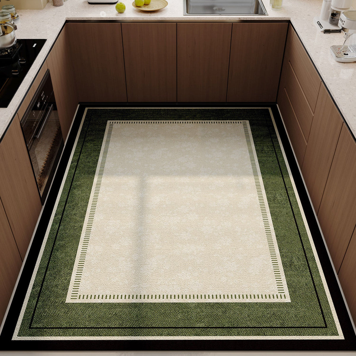 Floral Print Kitchen Rug with Non-Slip Backing | Soft Underfoot and Machine Washable | Green Moss Shades