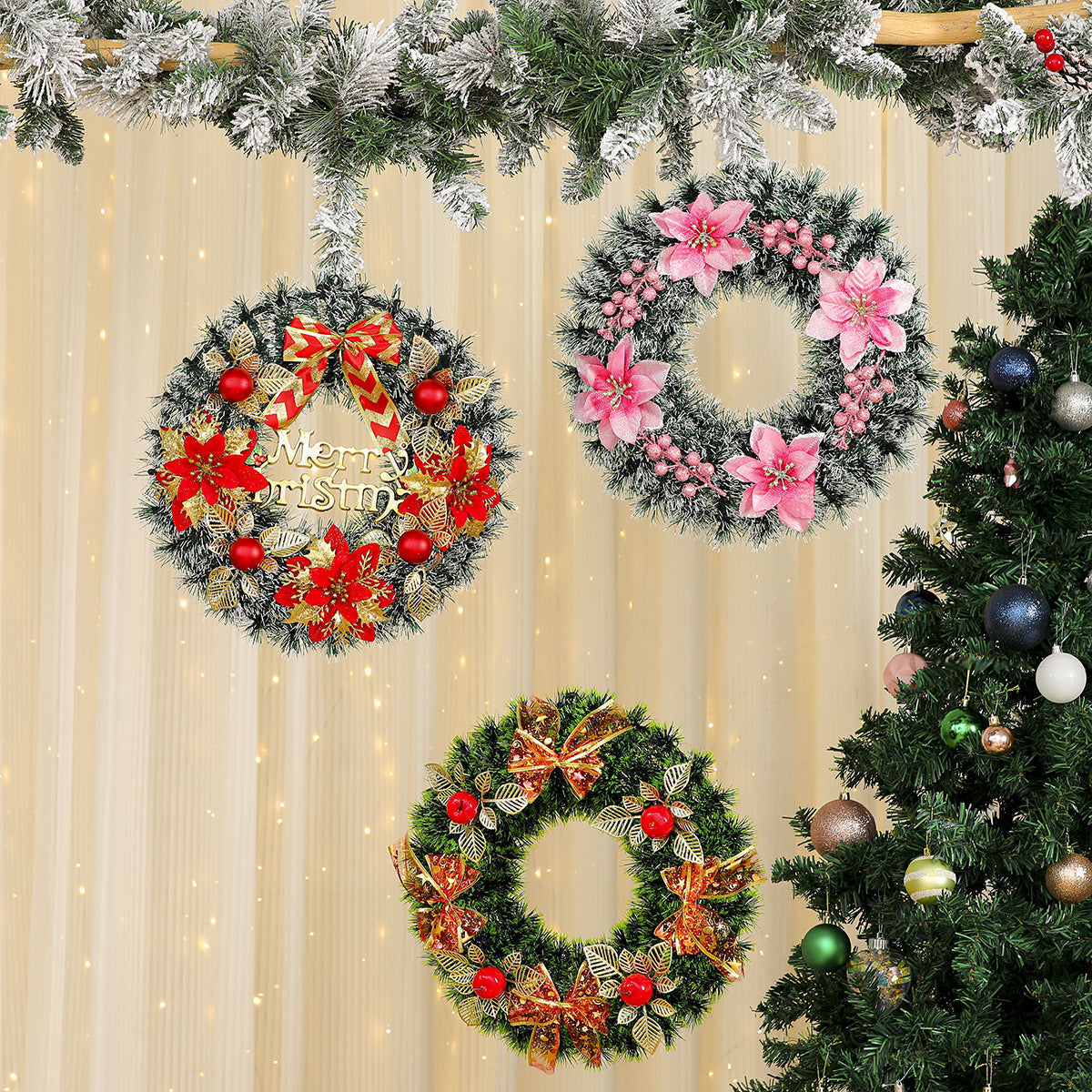 Christmas Wreath with a Felt Reindeer Face and Red Berries | Hanging Loop for Doors and Sheltered Porches | 16 Designs