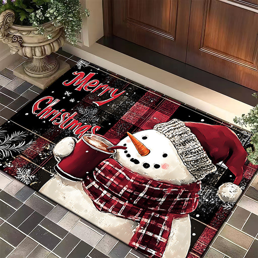 Christmas Door Mat with a Dog in a Festive Jumper | Red Welcome Rug for Entryways | Durable Weave in Several Sizes