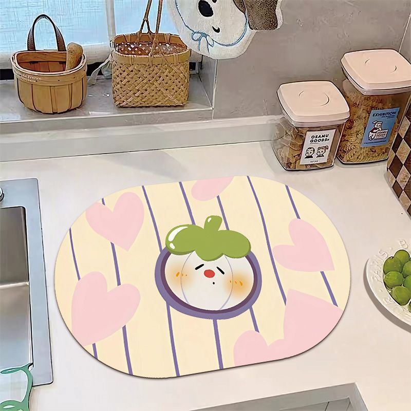 Banana Print Kitchen Rug with Non-Slip Backing and Wipe-Clean Surface | Oval Mat for Sink or Stove | 14 Designs