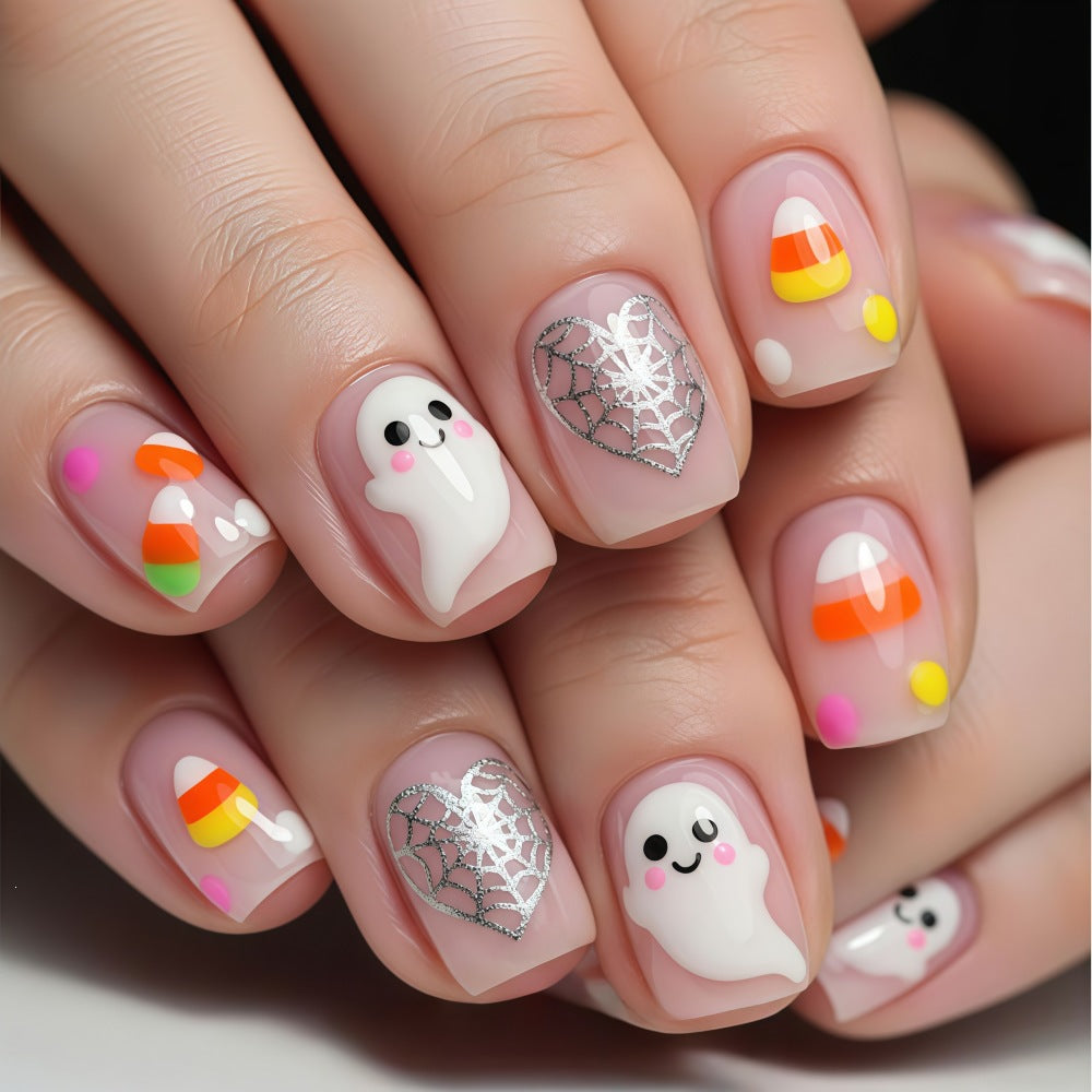 Halloween Ghost Press-On Nails | Available in Yellow | Glue-Free Application in Minutes for Parties and Nights Out