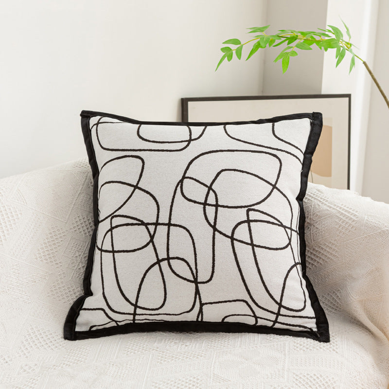 Abstract Line Embroidered Throw Pillow with Removable Cover | 18 x 18 in Accent Cushion for Sofa and Bed | 5 Colors