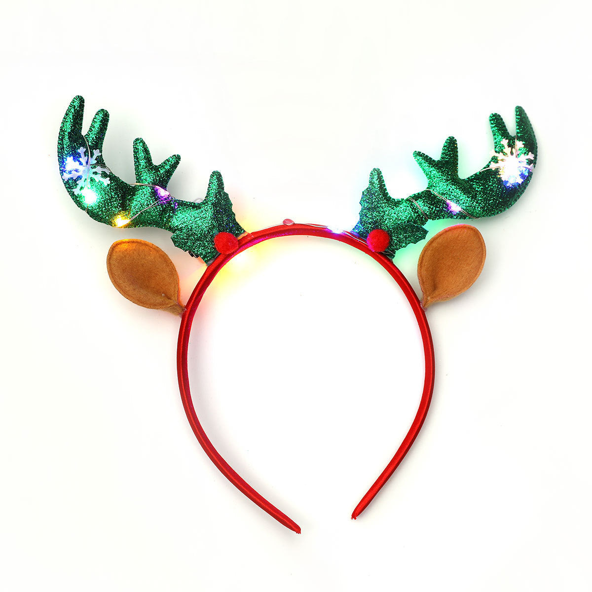 Light Up Reindeer Antler Headband with Glitter Foil Accents | Adjustable One Size Party Wear | Festive Christmas Photo Prop