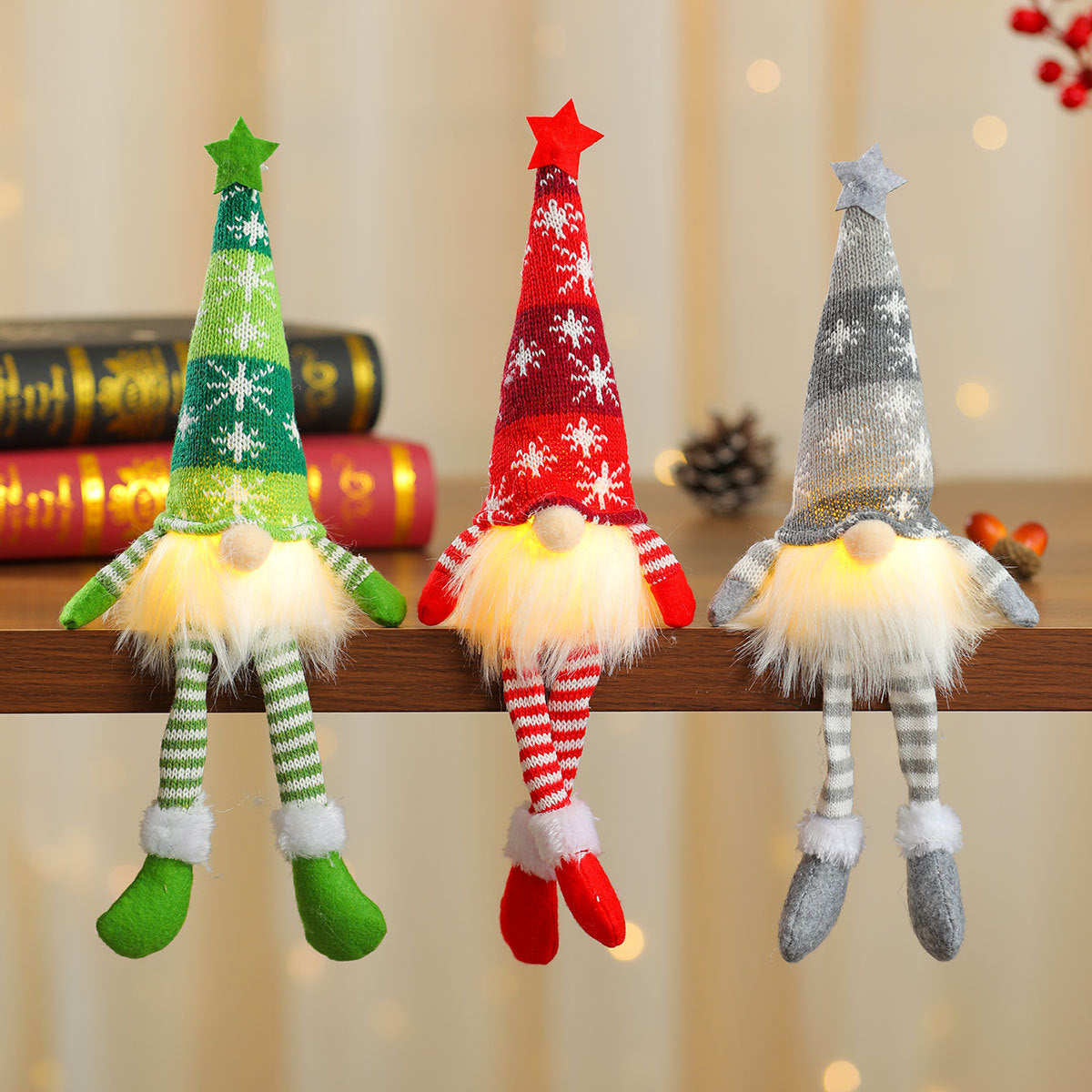 Knitted Gnome Figurine with a Snowflake Hat and Star Top | Shelf and Table Christmas Decorations | Sturdy Yearly Build