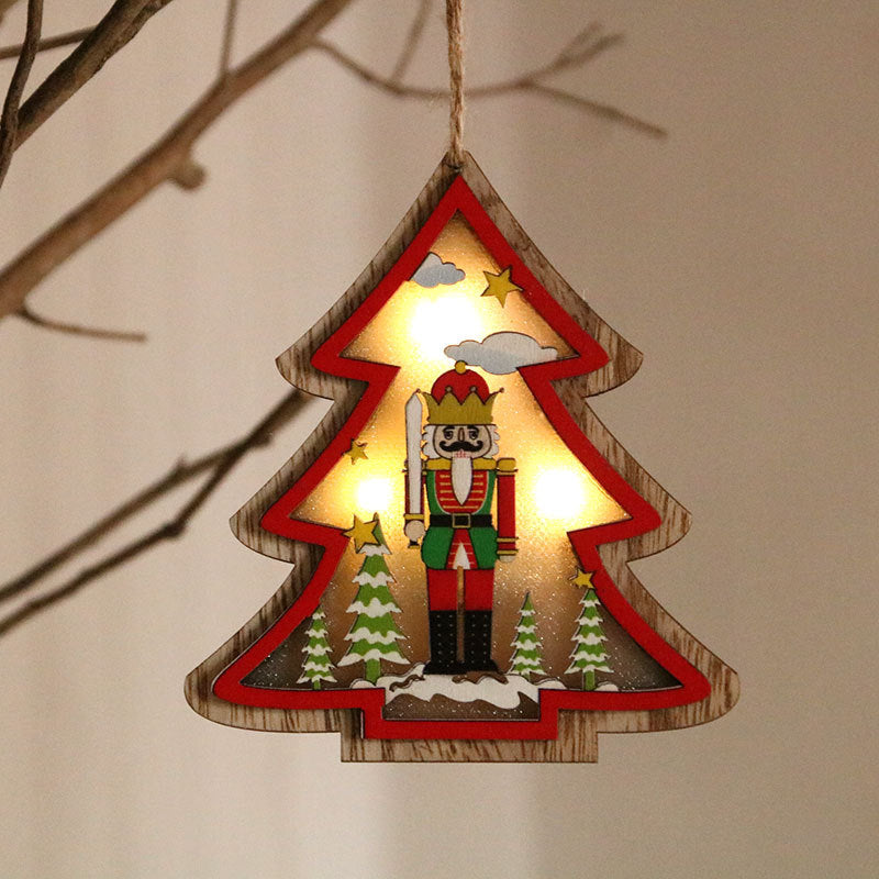 Wooden Wall Hanging Christmas Tree with Nutcracker Design | Soft LED Lights Inside | Star and House Shapes, Four Styles