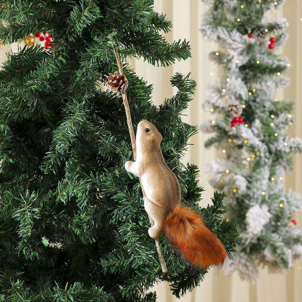 Christmas Squirrel Ornaments with Soft Fur Finish and Lifelike Detailing | Hanging Loop for Tree or Wreath | Nine Woodland Designs