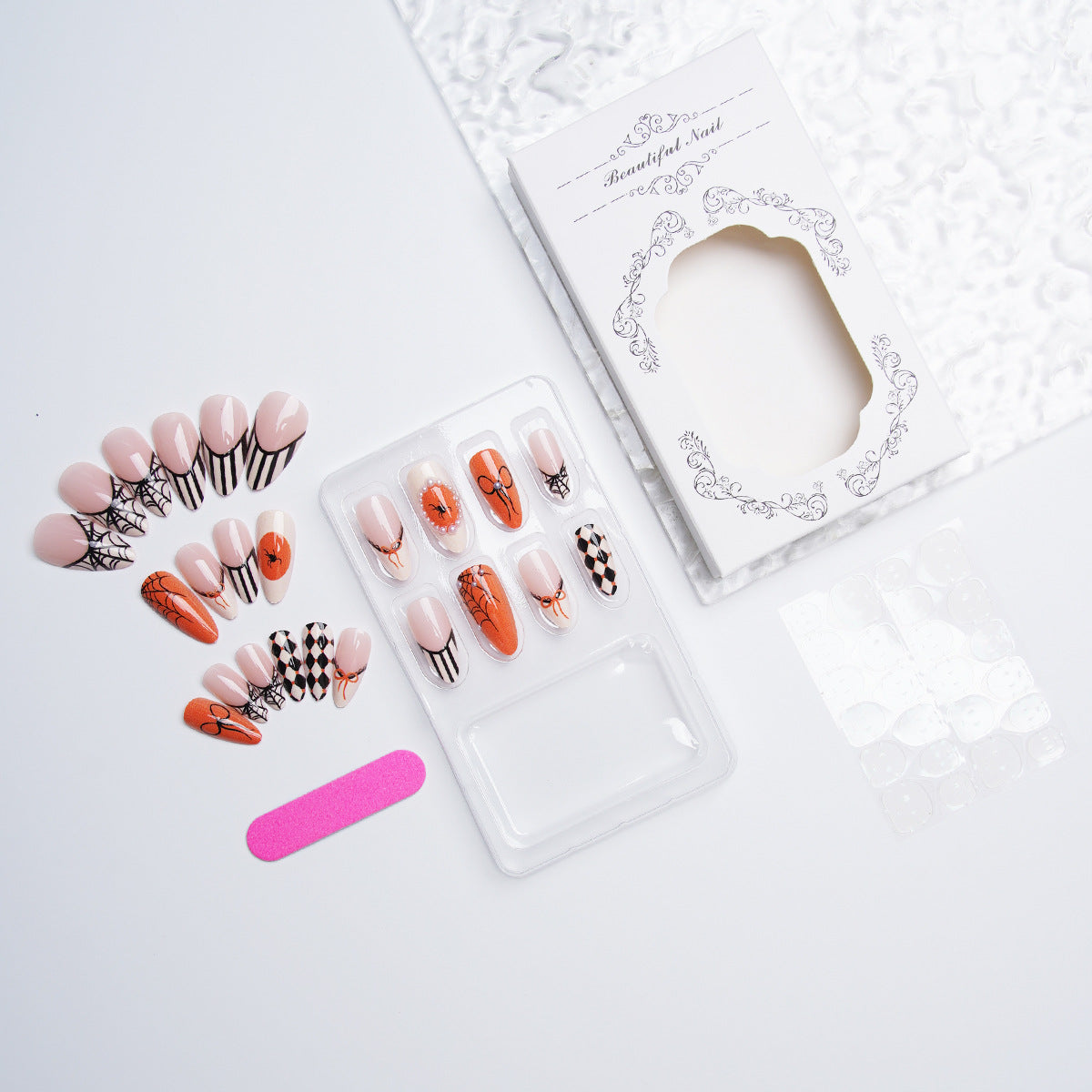 Halloween Press-On Nails | Available in Beige, 24 Stück | Glue-Free Application in Minutes for Parties and Nights Out
