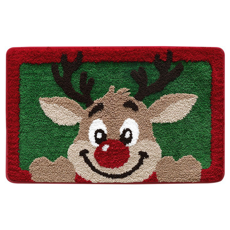 Christmas Bath Rug with White Snowflakes on Red | Plush Soft Pile, Machine Washable | 31.5 x 31.5 in Square, 6 Designs