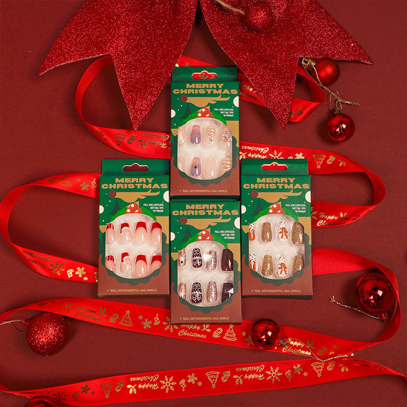 Festive Nails in Mixed Sizes | Christmas Press On Nail Extension Set | Easy Holiday Manicure for Winter Parties