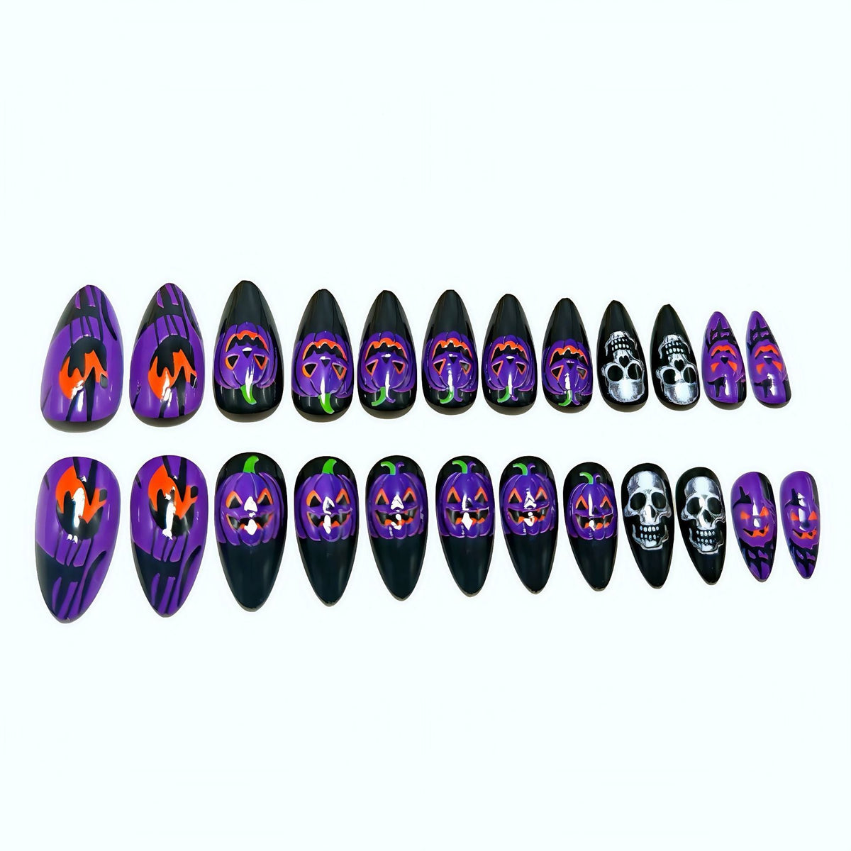 Halloween Pumpkin Skull Press-On Nails | Available in Beige | Glue-Free Application in Minutes for Parties and Nights Out