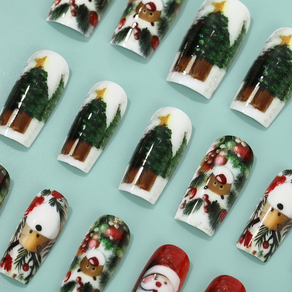 Santa and Gingerbread Christmas Nails | 24 Press On Fingernails with Tree Motifs | Festive Winter Manicure Kit