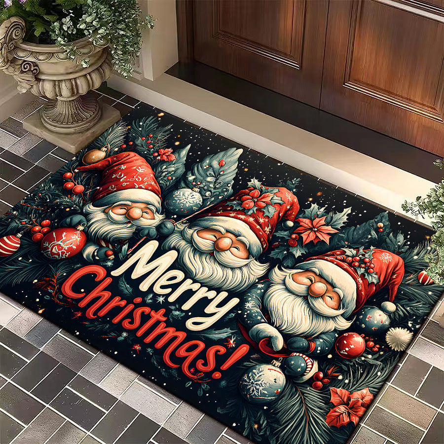 Christmas Door Mat with a Dog in a Festive Jumper | Red Welcome Rug for Entryways | Durable Weave in Several Sizes
