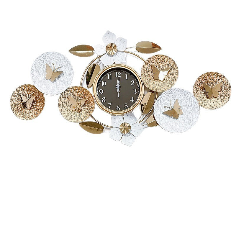 Butterfly Wall Clock with Gold-Tone Discs and Floral Accents | Silent Movement for a Living Room or Bedroom | 2 Finishes