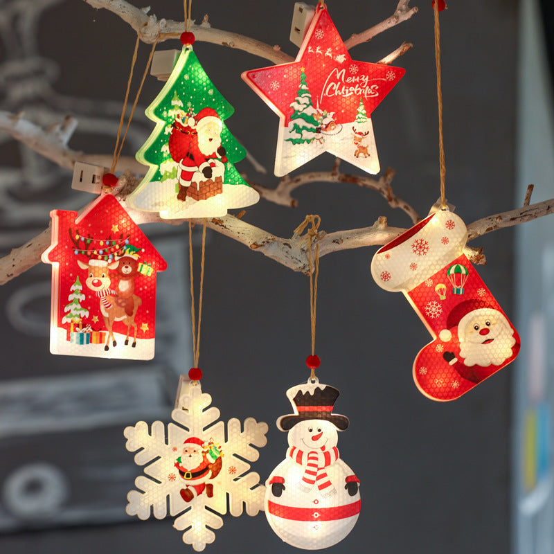 Light Up Snowman Christmas Ornaments with Star, House and Stocking Shapes | Wooden Hanging Decor on a Cord | Warm Indoor Glow