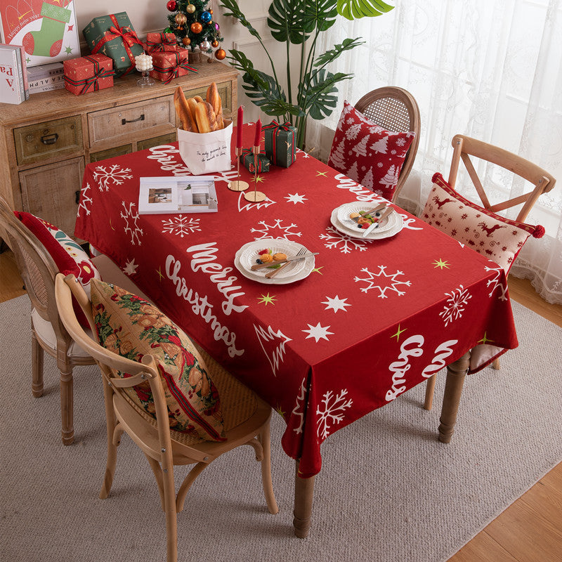 Christmas Tablecloth with Trees, Snowflakes and Bells | Stain-Resistant Festive Fabric | Available in Green or Grey
