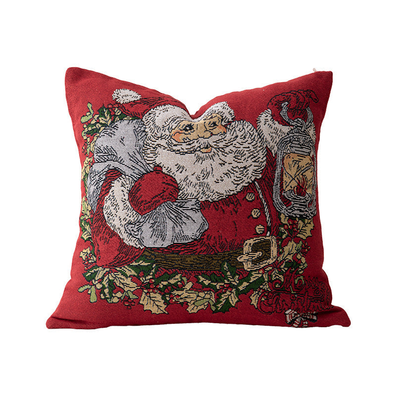 Christmas Home Decor Tapestry Pillow Cover with Santa and Reindeer Motif | Woven Gobelin Texture, Concealed Zipper | Six Designs